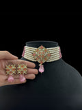 Ishhaara Pink Gold Plated Semi Precious Stone Meenakari Choker Necklace