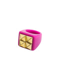 Ishhaara Pink Golden Bead Heart Geometric Square Ring