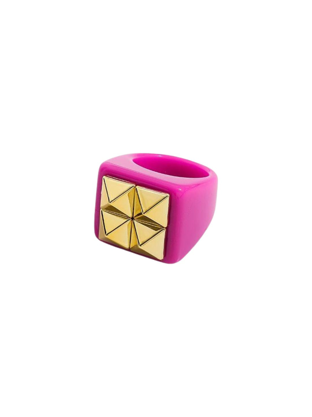 Ishhaara Pink Golden Bead Heart Geometric Square Ring