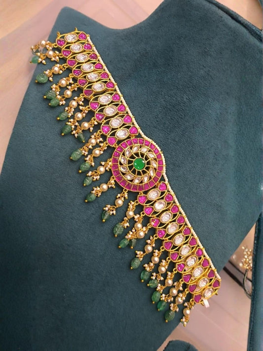 Ishhaara Pink Green Kundan Necklace