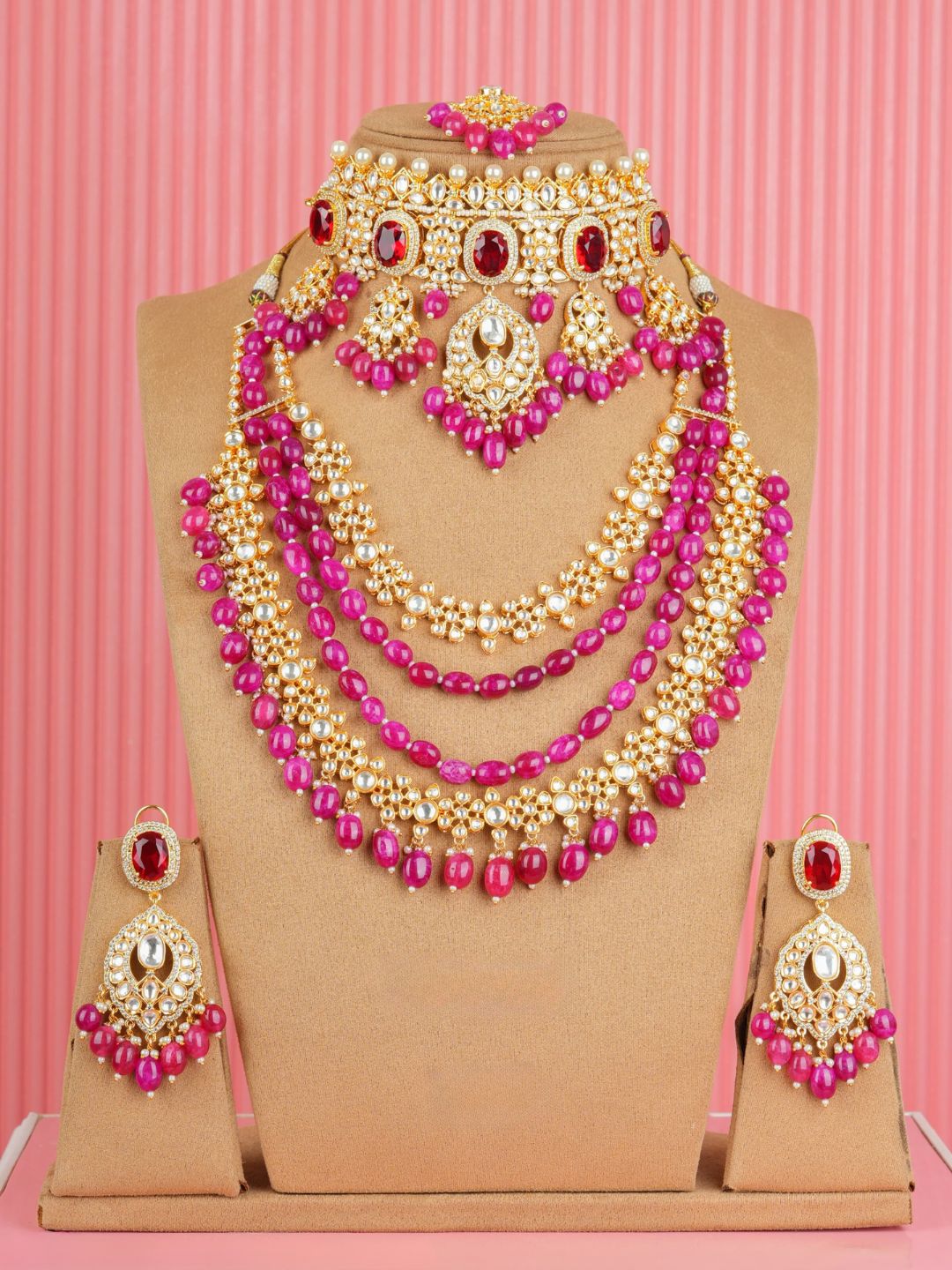 Ishhaara Green Handcrafted Statement Full Bridal Necklace Set