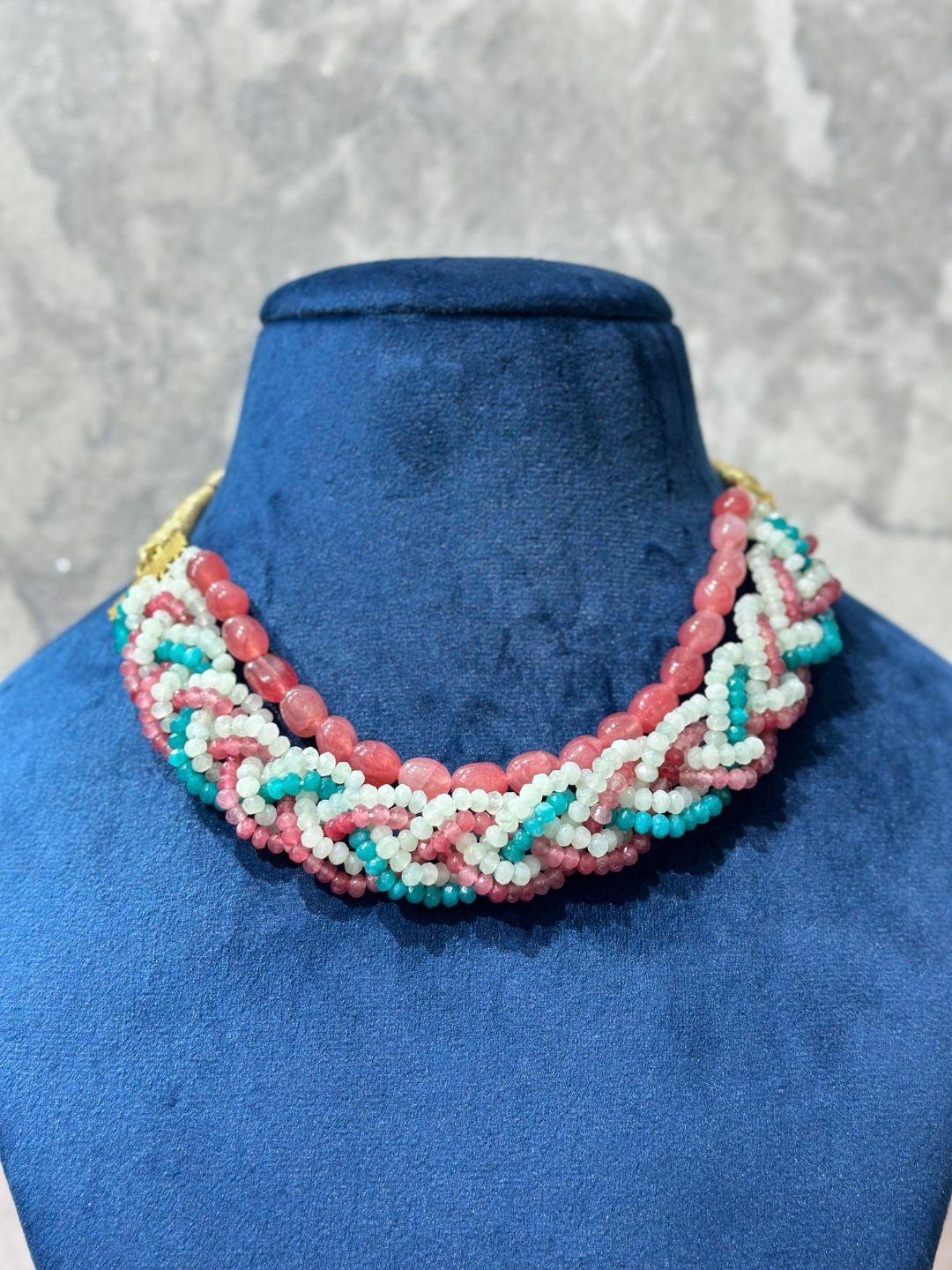 Ishhaara Pink Handmade Beaded Boho Choker Necklace