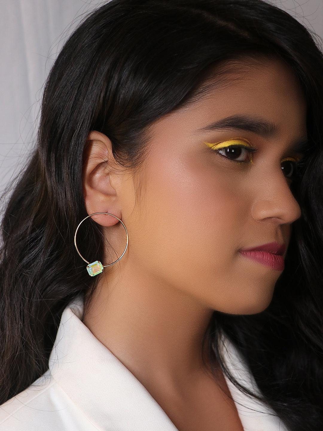 Ishhaara Pink Hoop Crystal Earrings - Mint Green