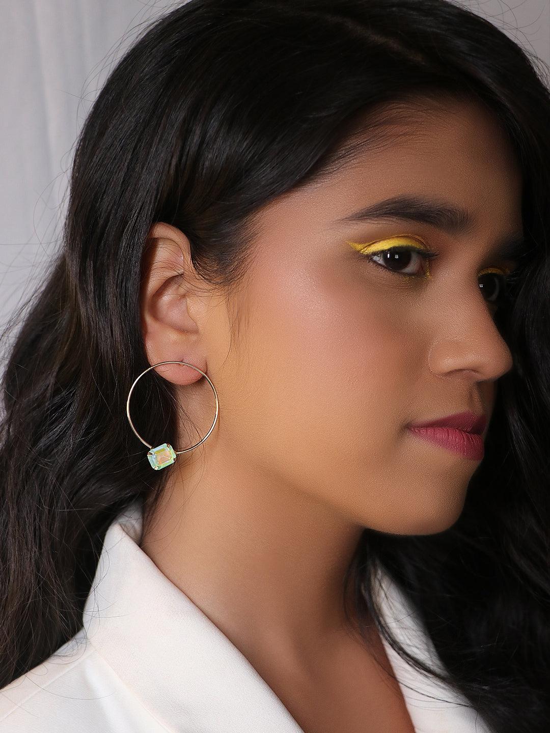 Ishhaara Hoop Crystal Earrings Mint Green