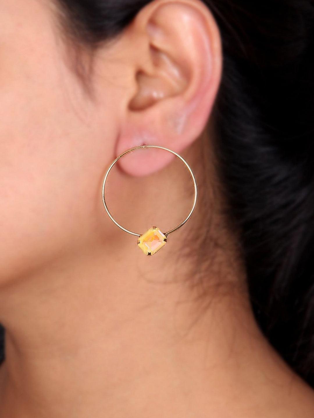 Ishhaara Pink Hoop Crystal Earrings - Mint Green