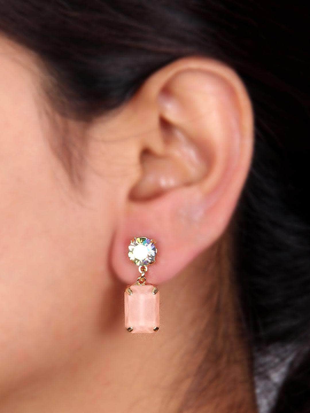 Ishhaara Pink Irridescent Square Drop Earrings - Pink