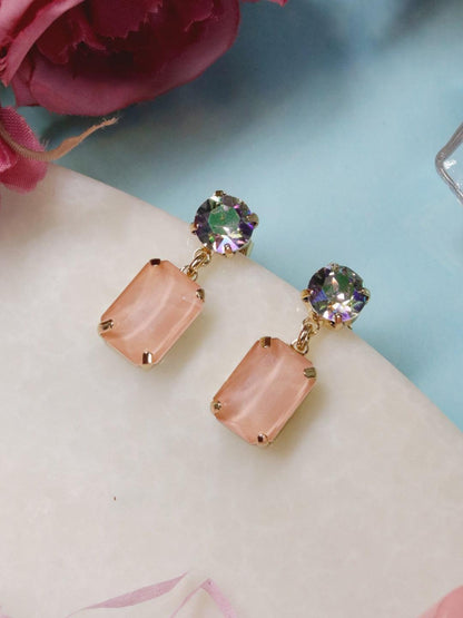 Ishhaara Irridescent Square Drop Earrings Pink