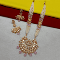 Ishhaara Pink Jadau Chand Motif Pendant Beaded Long Necklace Set