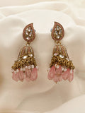 Ishhaara Pink Jadau Jhumka Earring With Pearl Work