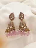 Ishhaara Pink Jadau Jhumka Earring With Pearl Work