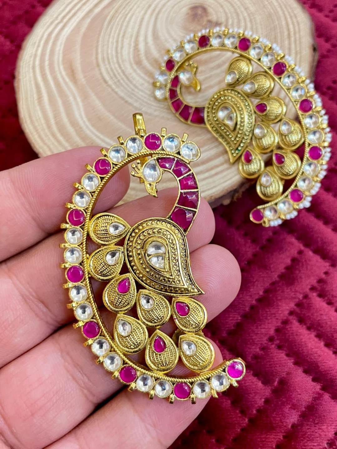 Ishhaara Pink Jadau Kundan Jhoomar Earcuff Earrings
