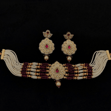 Ishhaara Kundan Brass Carved Pearl Choker Set