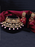 Ishhaara Pink Kundan Chand Motif Necklace With Pearl