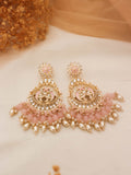 Ishhaara Pink Kundan Chandbalis With Beadwork