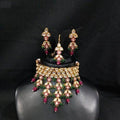Ishhaara Pink Kundan Choker Leaf Tassel Necklace Set