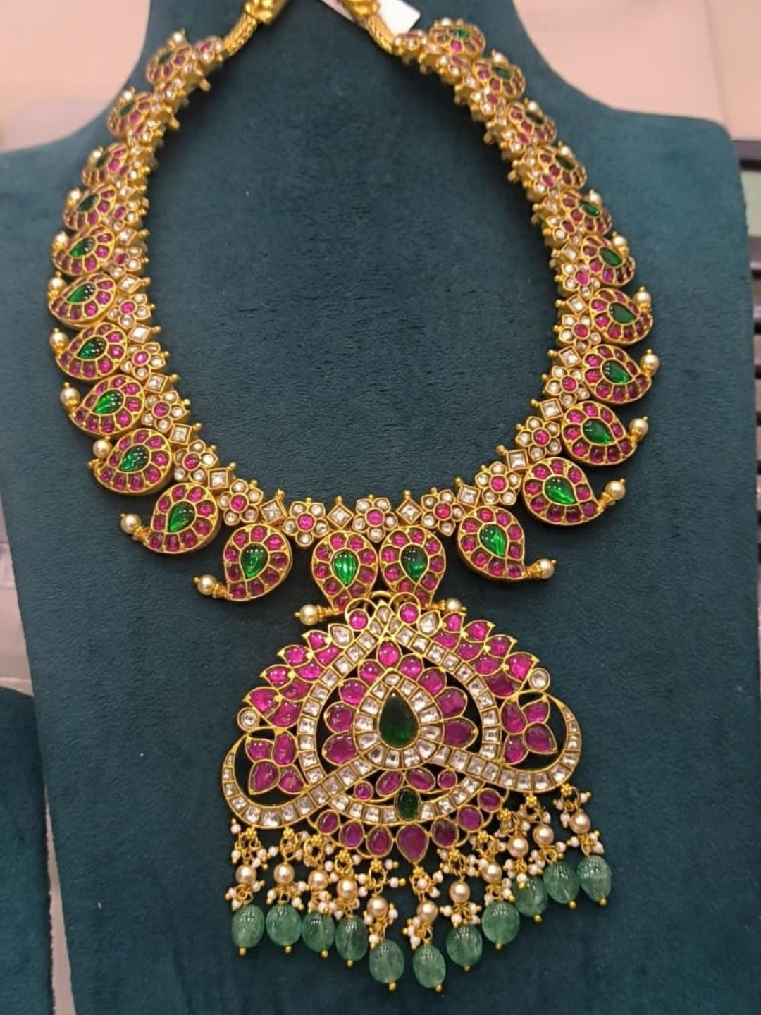 Ishhaara Pink Kundan Peacock Pendant Necklace