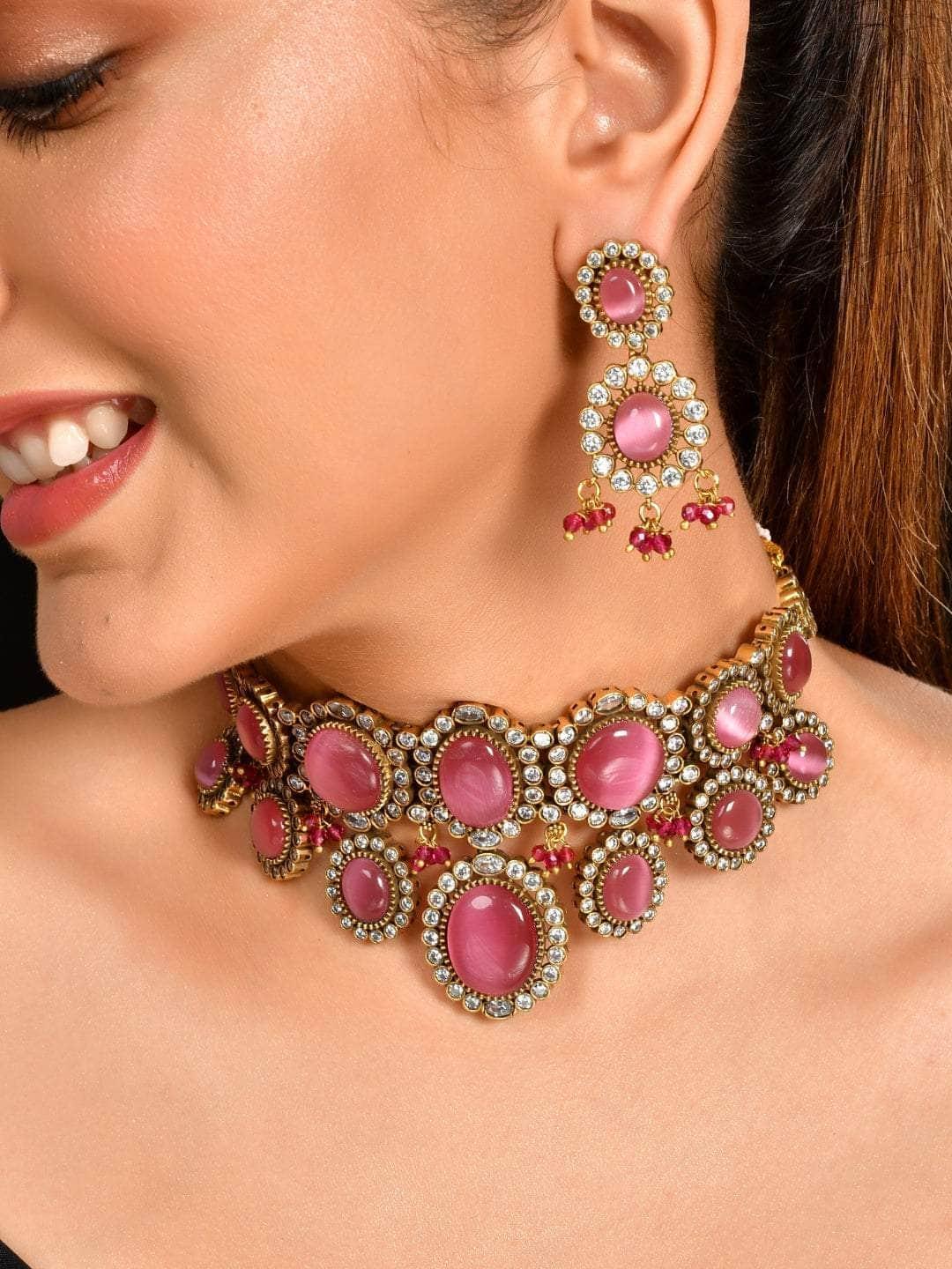 Ishhaara Pink Kundan Pearl Necklace Set