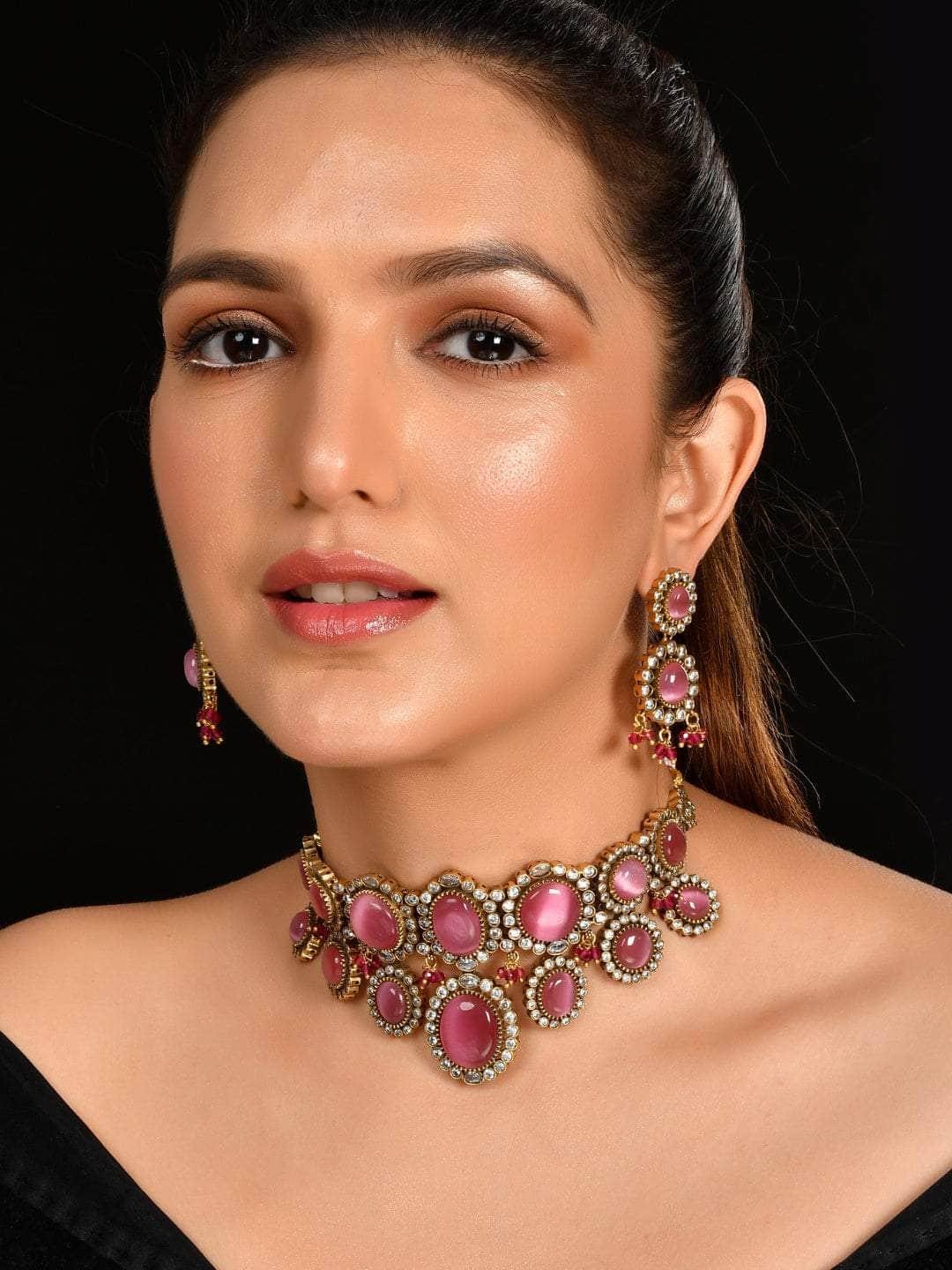 Ishhaara Pink Kundan Pearl Necklace Set