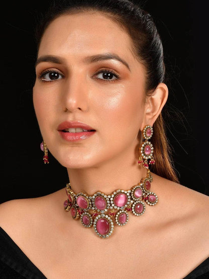 Ishhaara Pink Kundan Pearl Necklace Set