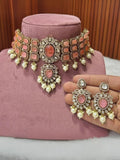 Ishhaara Pink Kundan Polki And Pearl Meenakari Choker Necklace Set