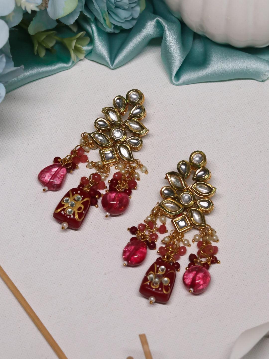 Ishhaara Kundan Precious Stone Earrings Pink