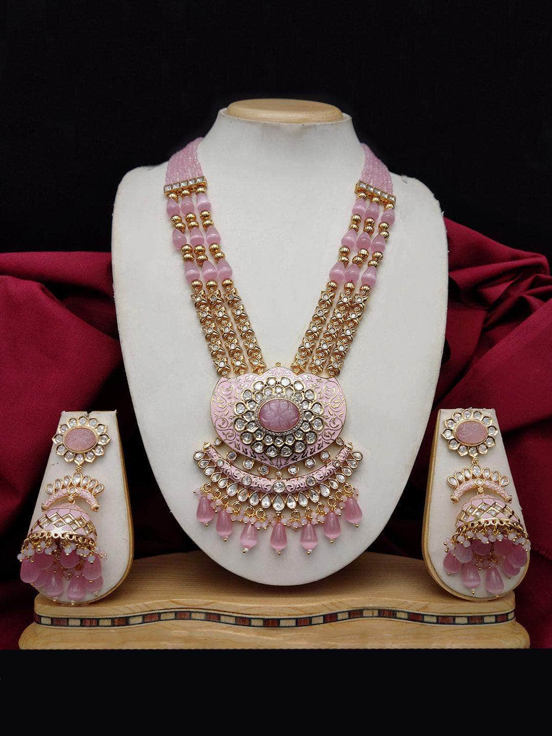 Ishhaara Pink Kundan Rajwadi Pendent Jewellery Set