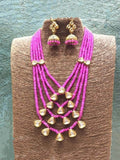 Ishhaara Pink Layered Beaded Necklace Kundan Hanging