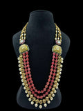 Ishhaara Pink Layered Long Kundan And Pearl Studded Necklace
