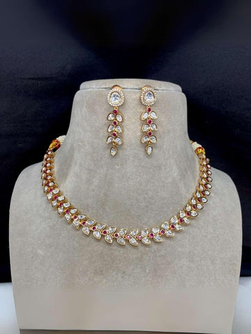 Ishhaara Pink Leaf Shaped Kundan Necklace Set