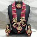 Ishhaara Pink Long 3 Chandbali Rani Haar Necklace Set