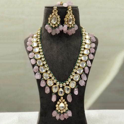 Ishhaara Pink Long Big Kundan Necklace Set