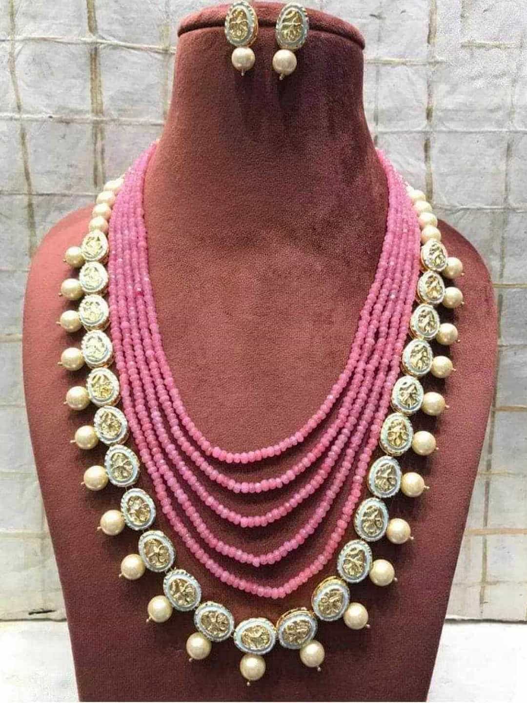 Ishhaara Pink Long Onyx Kundan Necklace