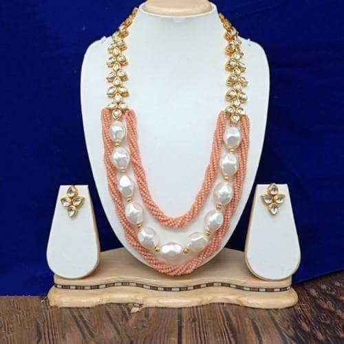 Ishhaara Long Twist Big Pearl Necklace And Earring Set