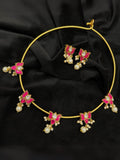 Ishhaara Pink Lotus Motif Closed Necklace