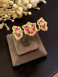 Ishhaara Pink Lotus Shaped Pearl And Kundan Studded Ring