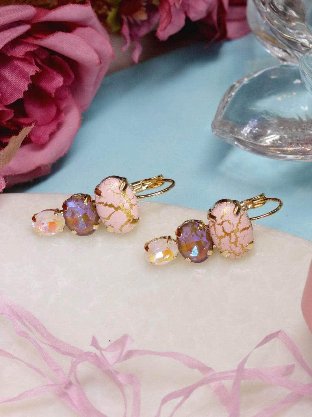 Ishhaara Marble Crystal Stud Earrings Pink