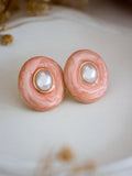 Ishhaara Pink Marble Effect Button Studs