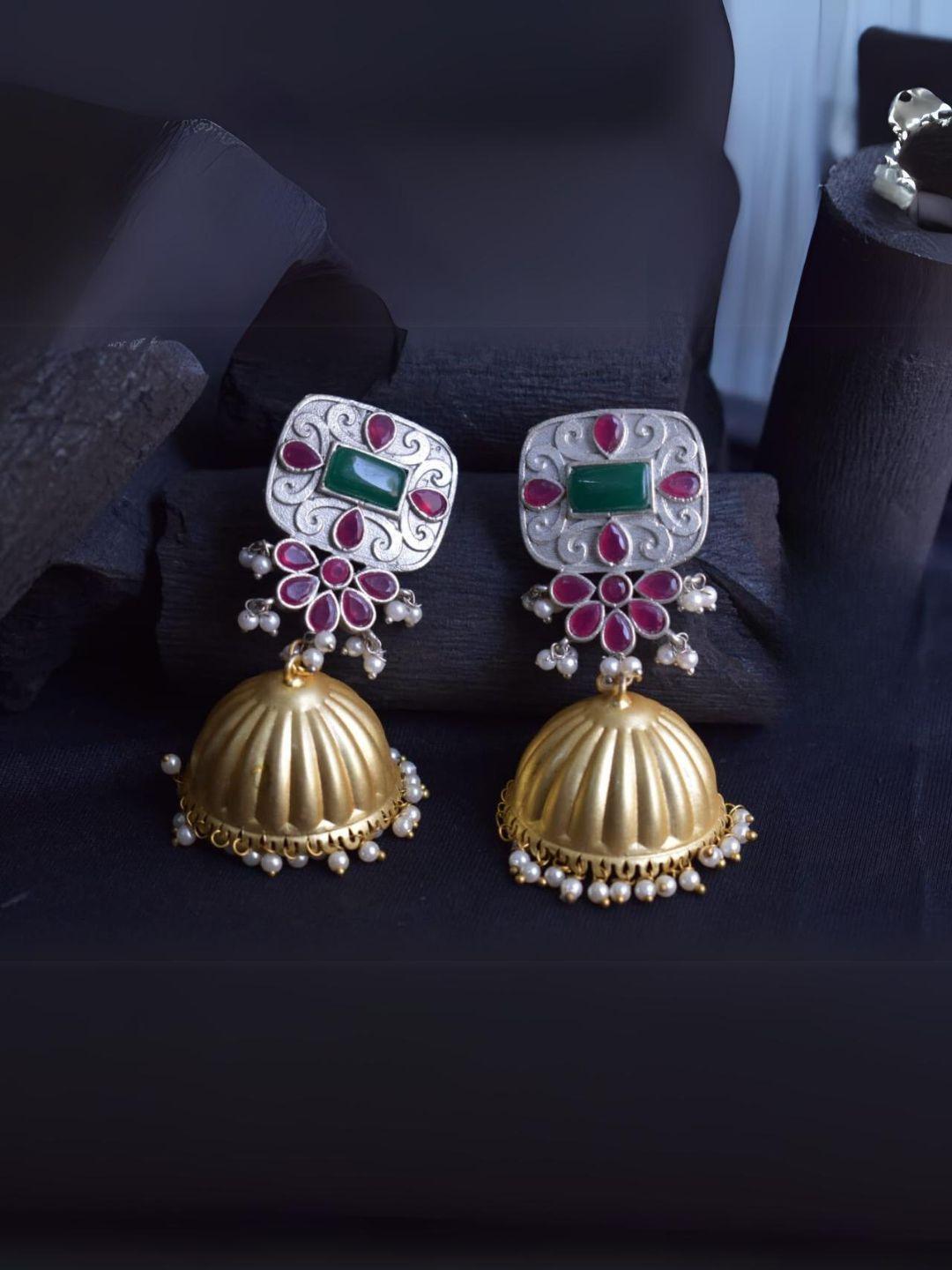 Ishhaara Pink Matte Finish Gold Jumka With Glossy Enameled Stud