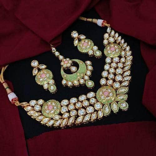 Ishhaara Meena Centre Chakra Necklace Earring And Teeka Set