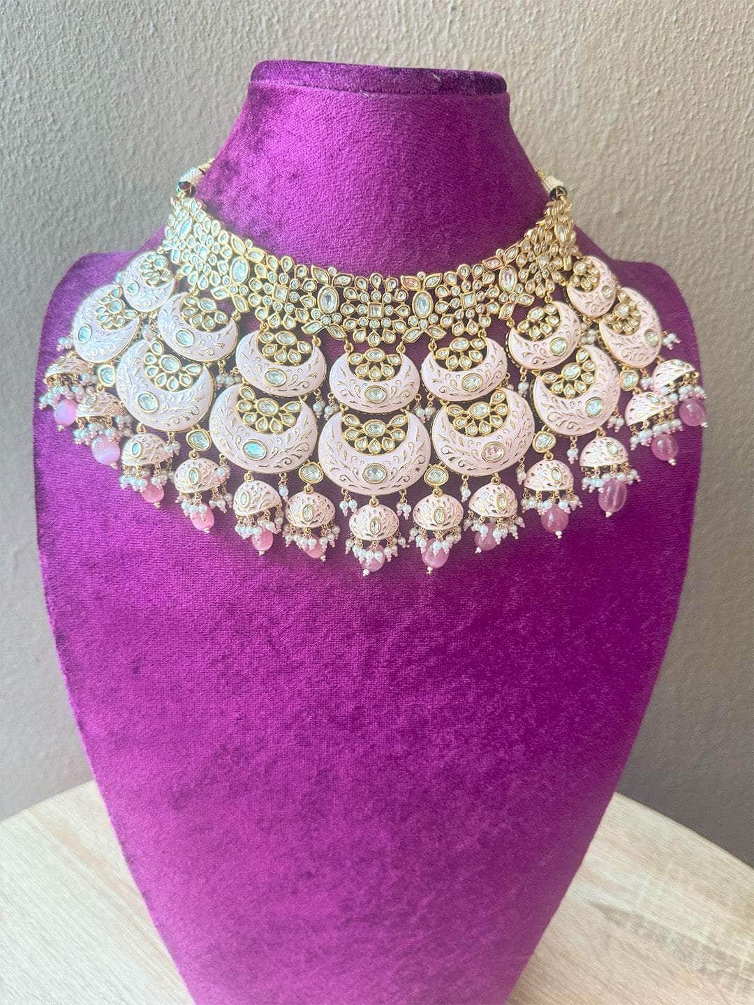 Ishhaara Pink Meenakari Choker With Maang Tikka