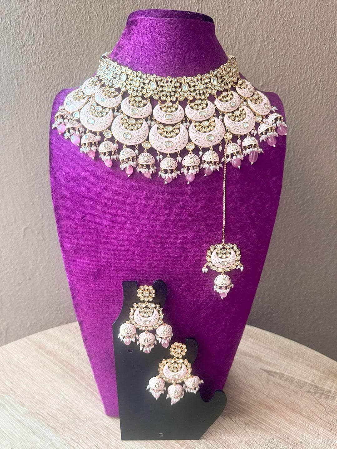 Ishhaara Pink Meenakari Choker With Maang Tikka