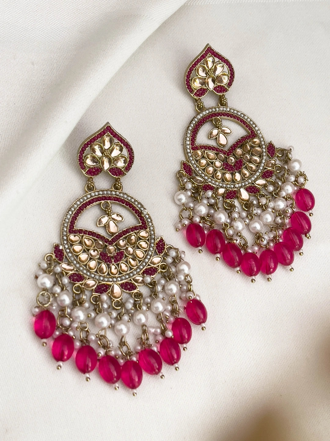 Ishhaara Pink Meenakari Kundan Studded Chandbali Earrings