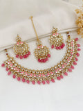 Ishhaara Pink Meenakari Lotus Shaped Kundan Necklace