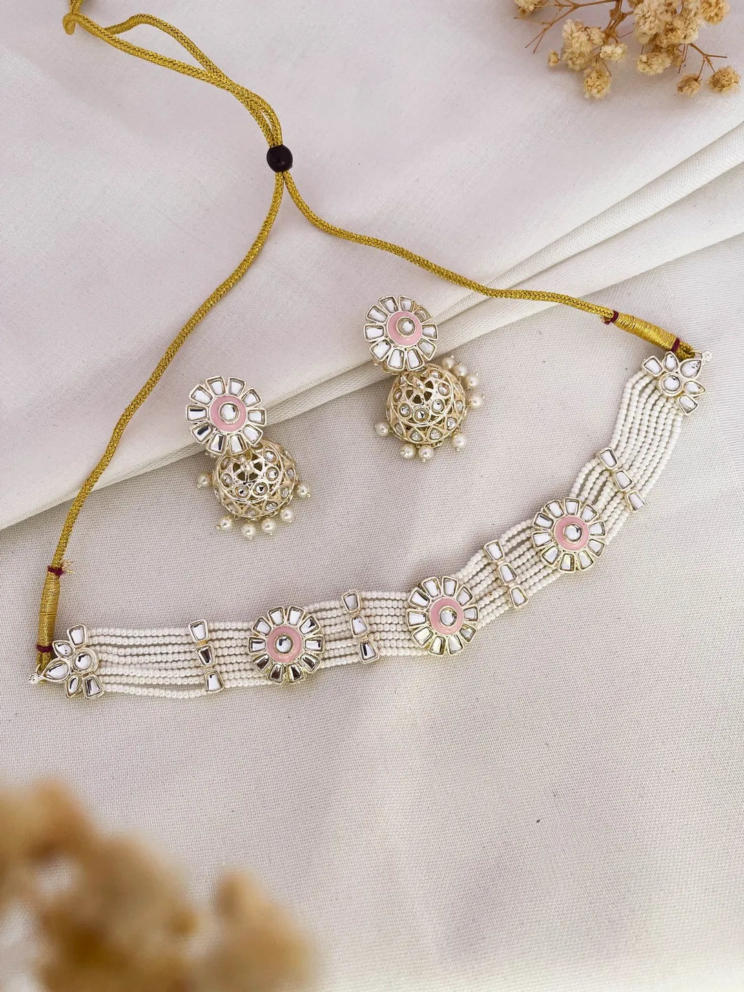 Ishhaara Pink Minimal Pearl Choker