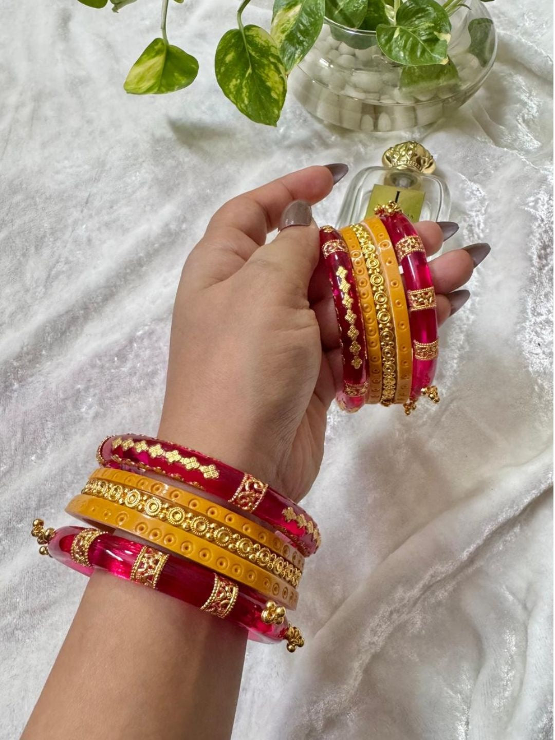 Ishhaara Pink Mirror Bangle Set - handcrafted Indian jewellery