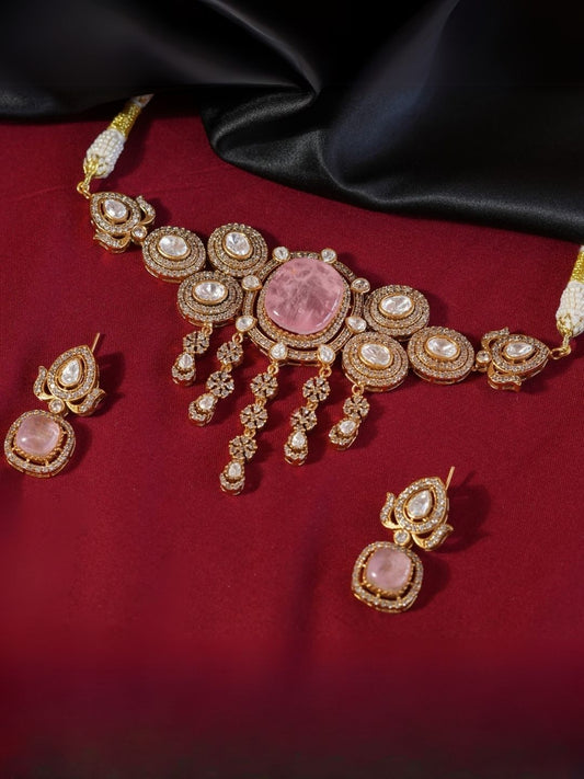 Ishhaara Pink Moissanite Doublet Choker Set