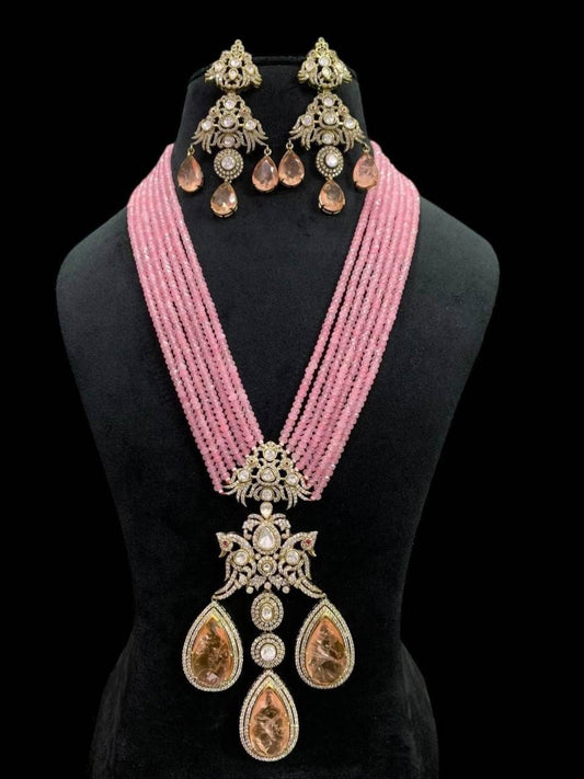 Ishhaara Pink Moissanite Polki Doublet Stone Layered Necklace