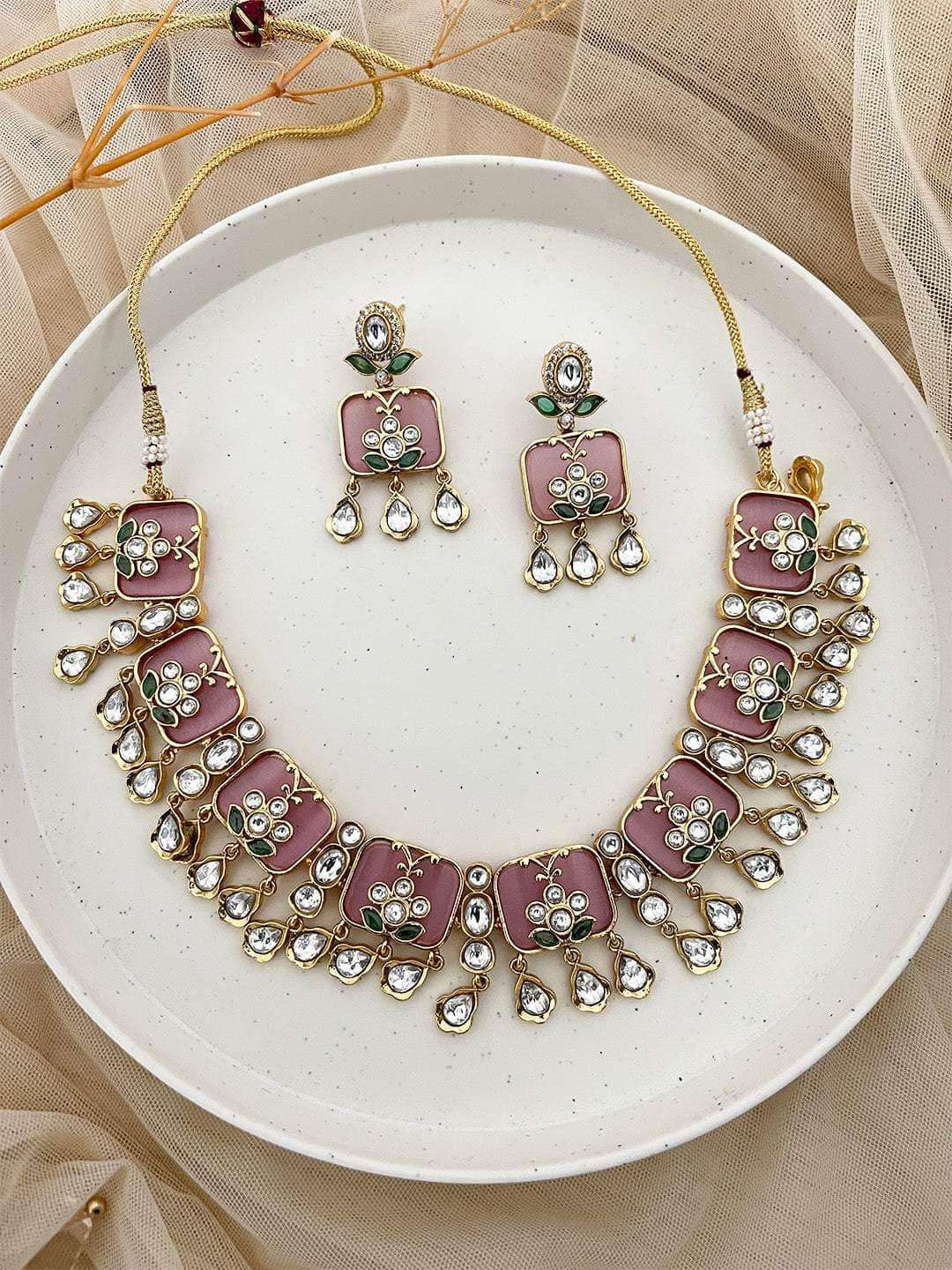 Ishhaara Moissinite Square Polki Necklace