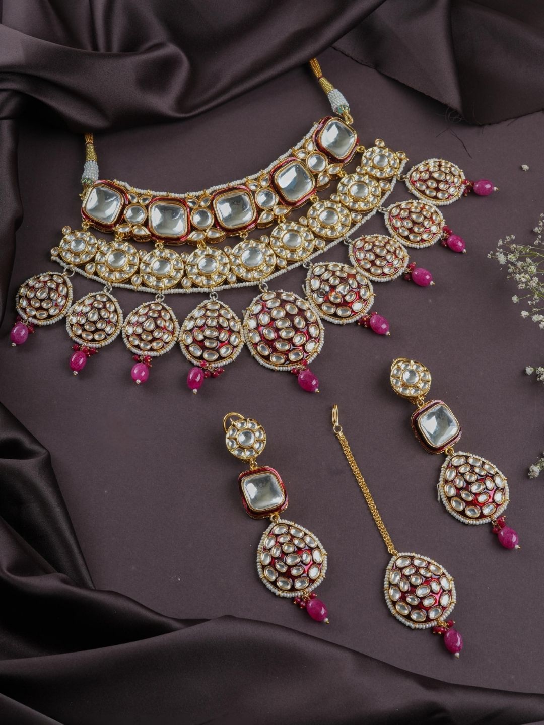 Ishhaara Pink Mossanite Polki Kundan Studded Bridal Choker