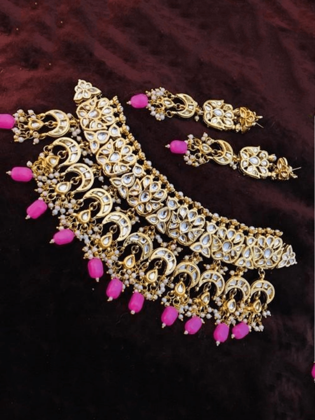 Ishhaara Pink Multi Chand Hanging Necklace Set